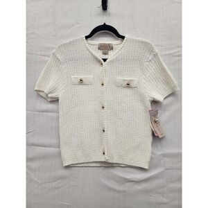 French Connection Cream Textured Knit Button Front Cardigan Top Womens Small